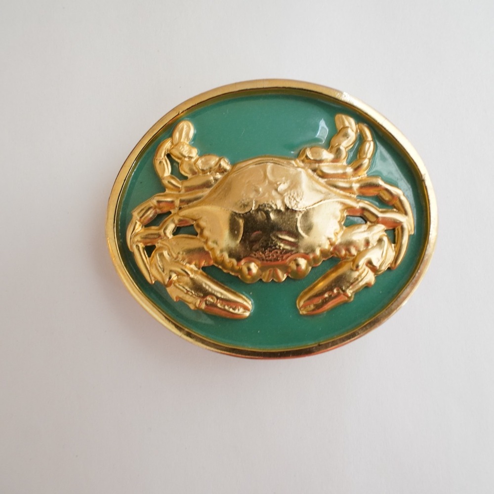 Wimberly Cancer Crab Belt Buckle Astrological Horoscope Zodiac Gold Green Enamel